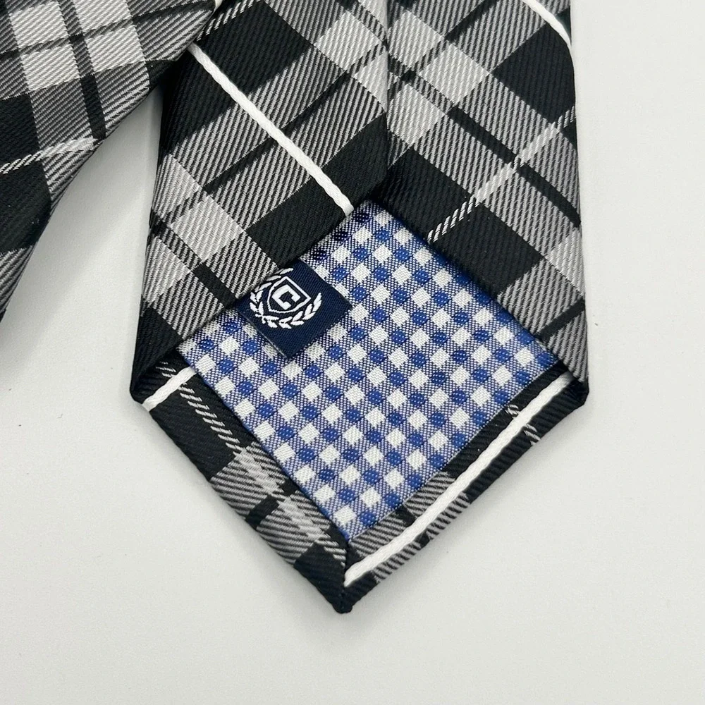 Chaps Mens Plaid Necktie Black White Grey Tartan Check Tie NWT